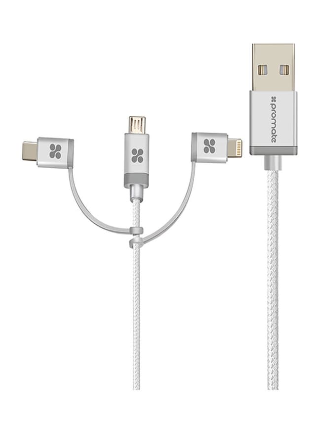 وصلة شحن متعددة المنافذ Lightning و Micro USB و USB-C أبيض | Unilink-Trio Cable 3 in 1 Triple Head Data and Charge Cable