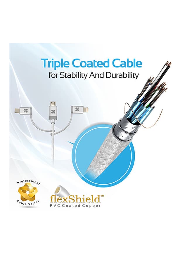 وصلة شحن متعددة المنافذ Lightning و Micro USB و USB-C أبيض | Unilink-Trio Cable 3 in 1 Triple Head Data and Charge Cable