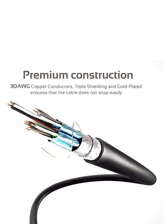 وصلة (كيبل) 4K HDMI بموصلات مطلية أسود Promate - 4K HDMI Cable, High-Speed HDMI Cable with 24K Gold Plated Connector Black