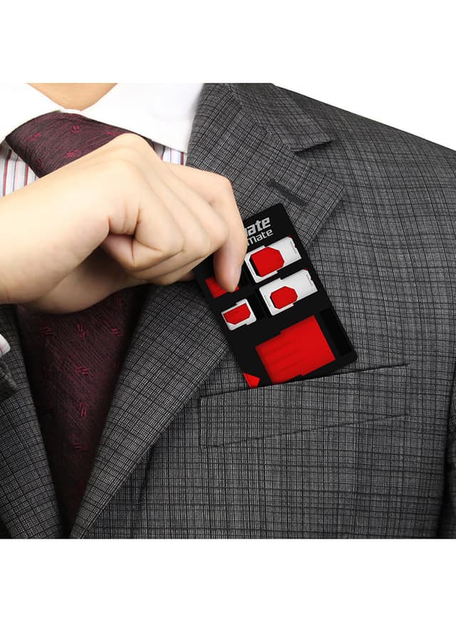 حامل بطاقة SIM سيم 4 في 1 أسود و أحمر Promate - Card Storage Kit, Multifunction 4-In-1 Card Holder with 4 Sim Card Holder