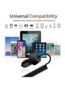 promate Premium Carbon Fibre 3.4A Car Charger with Built-In Connector Coiled Cable and 2.4A Ultra-Fast USB Charging Port, Short-Circuit Protection for Smartphones, Tablets, GPS, VolTrip-i Black