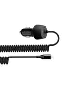 promate Premium Carbon Fibre 3.4A Car Charger with Built-In Connector Coiled Cable and 2.4A Ultra-Fast USB Charging Port, Short-Circuit Protection for Smartphones, Tablets, GPS, VolTrip-i Black