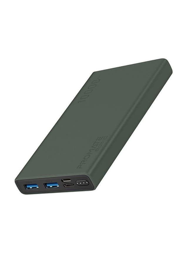 promate 10000 mAh Fast Charging Dual USB Power Bank green