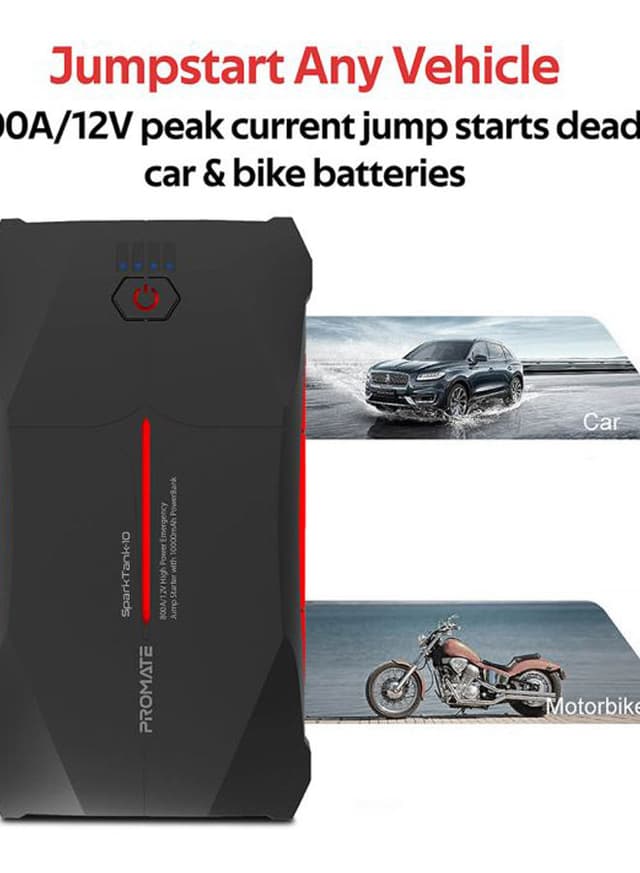 بطارية إحتياطية للسيارة 10000mAh أسود Car Jump Starter Power Bank - Promate