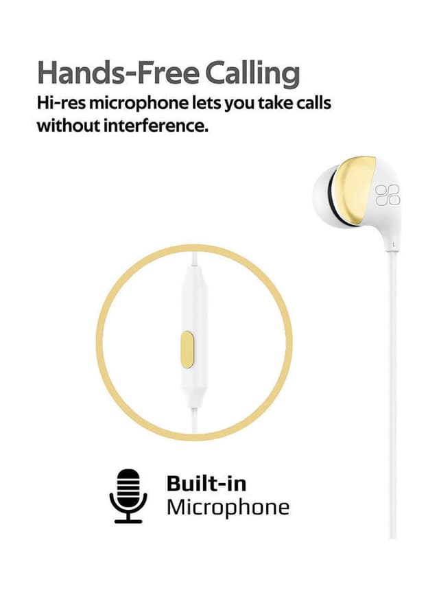سماعات اذن سلكية بمدخل أواكس 3.5 مم ذهبي و أبيض Promate - In-Ear Earbuds Headphones Gold/White
