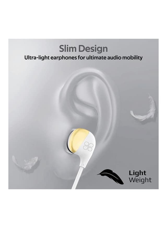 سماعات اذن سلكية بمدخل أواكس 3.5 مم ذهبي و أبيض Promate - In-Ear Earbuds Headphones Gold/White