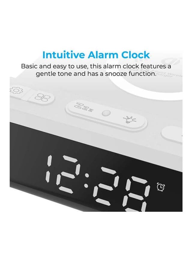ساعة مع منبه مع شحن لاسلكي Qi 15 واط - أبيض Promate - Alarm Clock With Qi Wireless Charger White