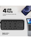 promate Premium Surge Protector Power Extension with 4M Cord Length, 3250W 6 AC Outlets, Fast Charging 3.4A 4 USB Ports Black
