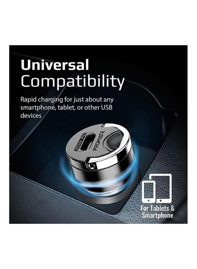 promate Smallest 20W Fast Charging USB-C Power Delivery Car Phone Charger with Mini Handle Black