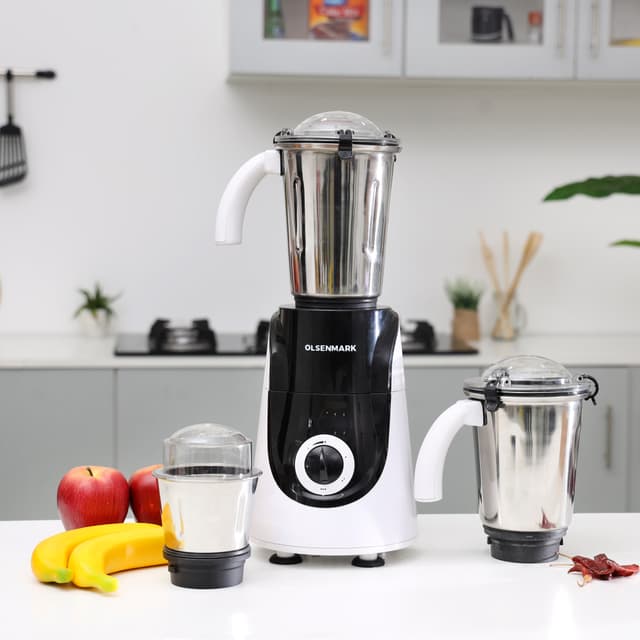 Olsenmark Mixer Grinder, 3 In 1, 750W - Water Resistance Copper Motor - 3 Stainless Steel Jar