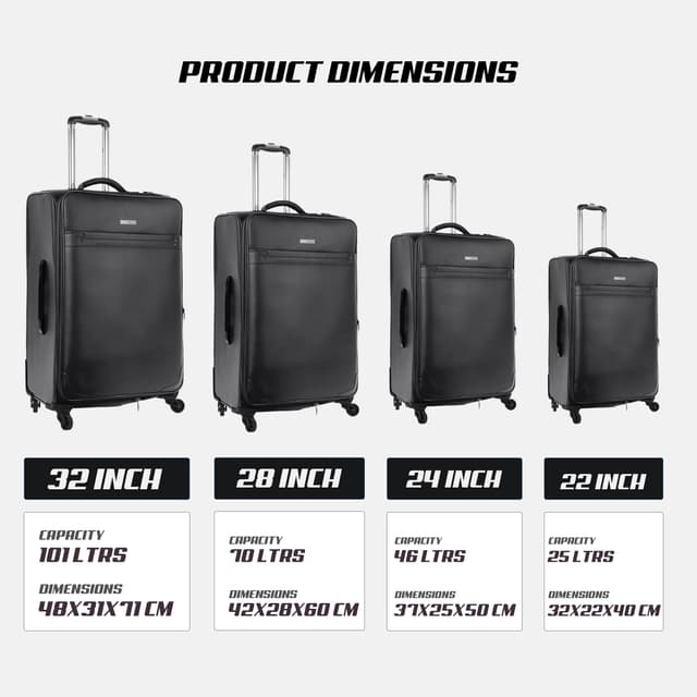 PARA JOHN 4 Pcs Travel Luggage Suitcase Trolley Set - Trolley Bag, Carry On Hand Cabin Luggage Bag – PVC Leather Cabin Trolley Bag – Cabin size suitcase for Business Travellers - (16’’ 20’’