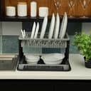 Royalford 2 Layer Rattan Dish Drainer, Plastic Drainer, RF10117 - 2-Tier Plastic Dish Drainer Rack For Kitchen Counter With Removable Drain Board For Home Kitchen Counter Top Organizer