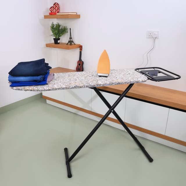 Royalford Spring Ironing Board, Cotton Cover, RF10122 - 8mm Foam Pad, Iron Board With Cover Pad, Home Laundry Room Or Dorm Use, 110*38cm Ironing Area, Adjustable Height, Powder Coated Steel