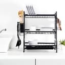 Royalford 3-Layer Stainless Steel Dish Rack, Holds 17 Plates, RF10154 | Attached PP Drain Board | Cutlery Holder, Cutting Board Holder | Convenient Moving & Durable Rack