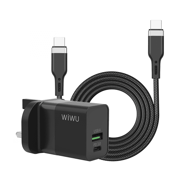 شاحن تايب سي مع وصلة تايب سي 30 واط ويو Wiwu 30W Type C Charger With Type C Connector