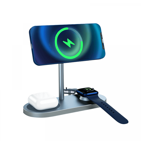 شاحن هاتف و سماعات AirPods و سماعات آبل 3 في 1 لاسلكي رمادي WIWU - X23 POWER AIR 15W 3 IN 1 WIRELESS CHARGER - GRAY