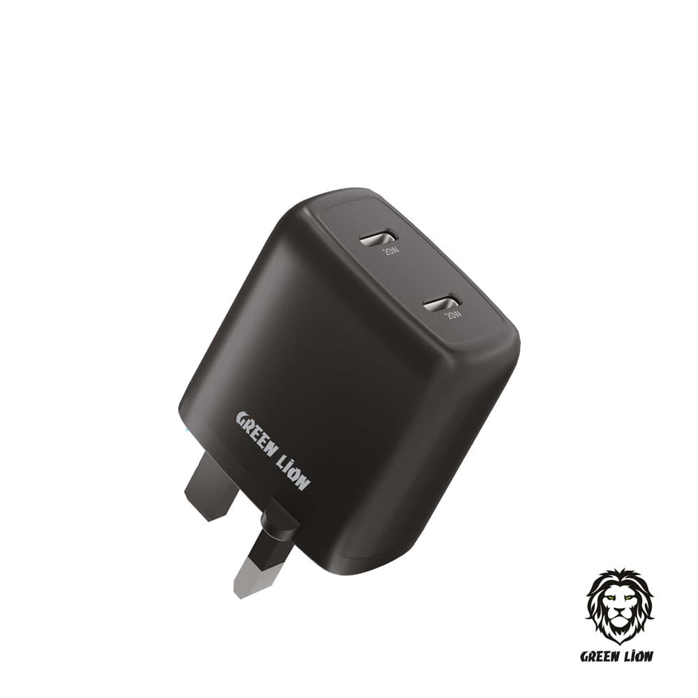Green Lion Green Dual Port USB-C Wall Charger 40W UK - Black