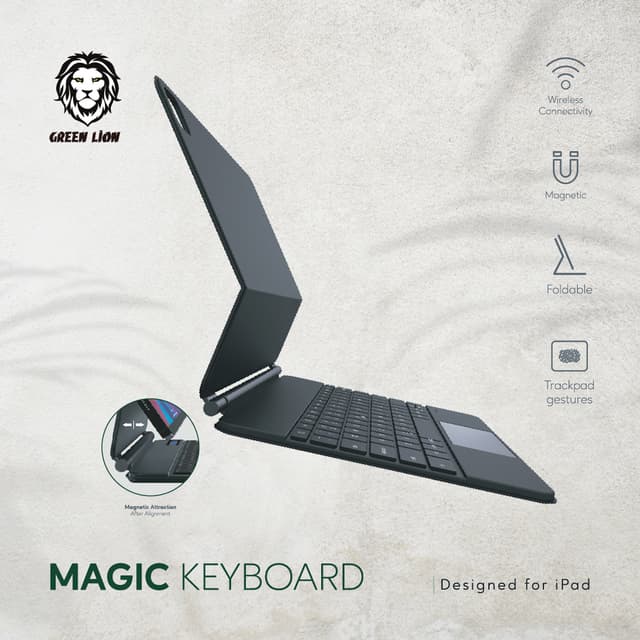 Green Lion Green Magic Keyboard for iPad 10.9" & 11" ( Arabic/English ) 500mAh - Black