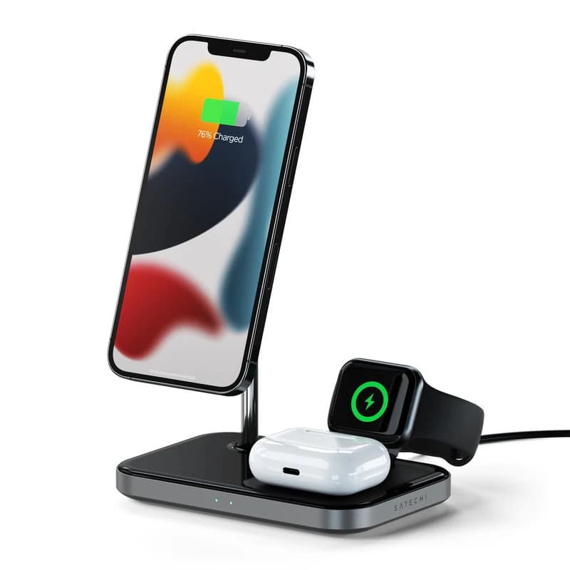 شاحن لاسلكي وحامل للهاتف 3 في 1 SATECHI Magnetic Wireless Charging Stand MagSafe Compatible