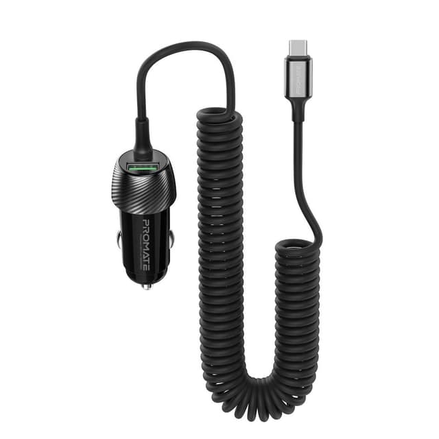 promate 33W Quick Charging Car Charger with USB-C Cable