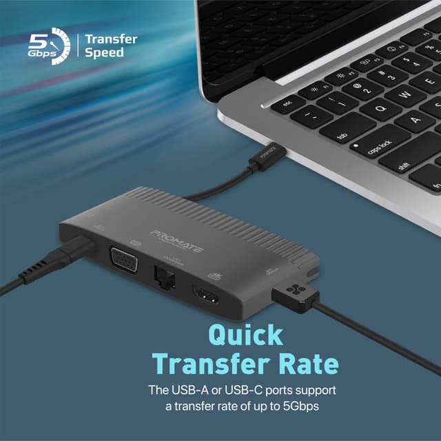 موزع USB-C إلى HDMI و USB-C وEthernet و USB 3.0 وVGA جهاز 6في1 بروميت promate 6-in-1 Highly Versatile USB-C Media Hub