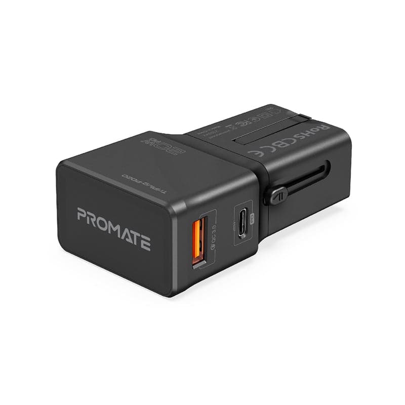 promate Sleek Universal Travel Adapter with 20W Power Delivery & Quick Charge 3.1
