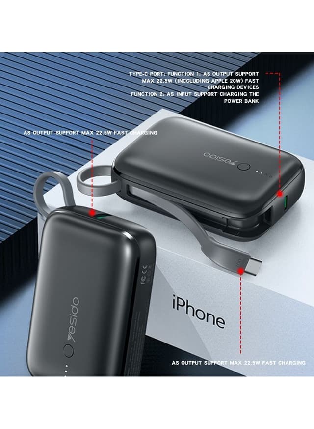 Yesido YP-18 Super Mini 10,000 Mah Power Bank Compatible with PD3.0 / WC3.0 /FCP/AFC