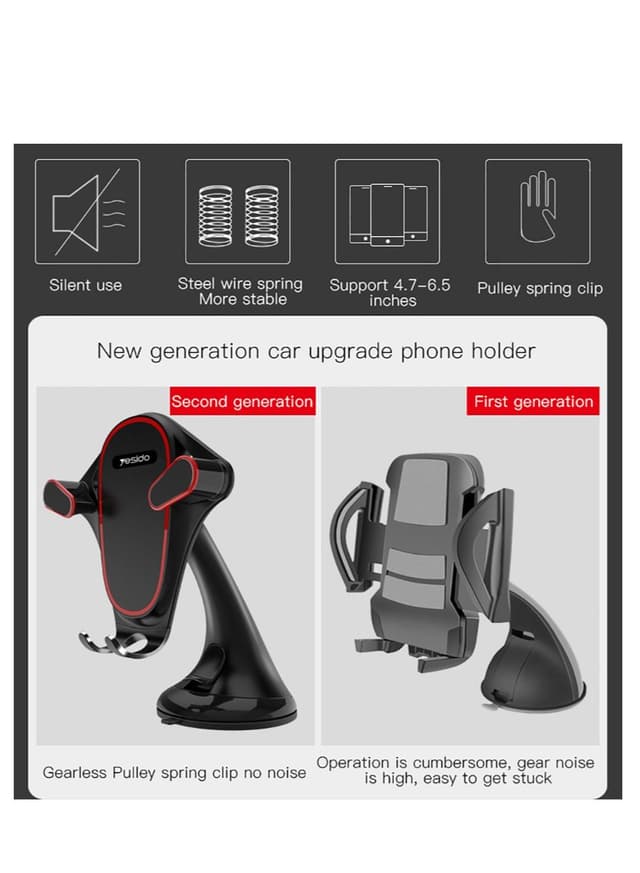 Yesido Mobile Holder for Car/Office - Black