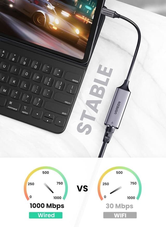 محول USB C إلى Ethernet جيجابت RJ45 شبكة سلكية Thunderbolt 3 LAN متوافق مع MacBook Surface Pro iPad Pro 2021 Switch PS5 XPS15 13 Galaxy Tabs ( USB C to Ethernet Adapter Gigabit  RJ45 Wired Network)