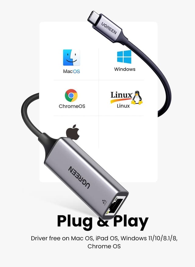 محول USB C إلى Ethernet جيجابت RJ45 شبكة سلكية Thunderbolt 3 LAN متوافق مع MacBook Surface Pro iPad Pro 2021 Switch PS5 XPS15 13 Galaxy Tabs ( USB C to Ethernet Adapter Gigabit  RJ45 Wired Network)