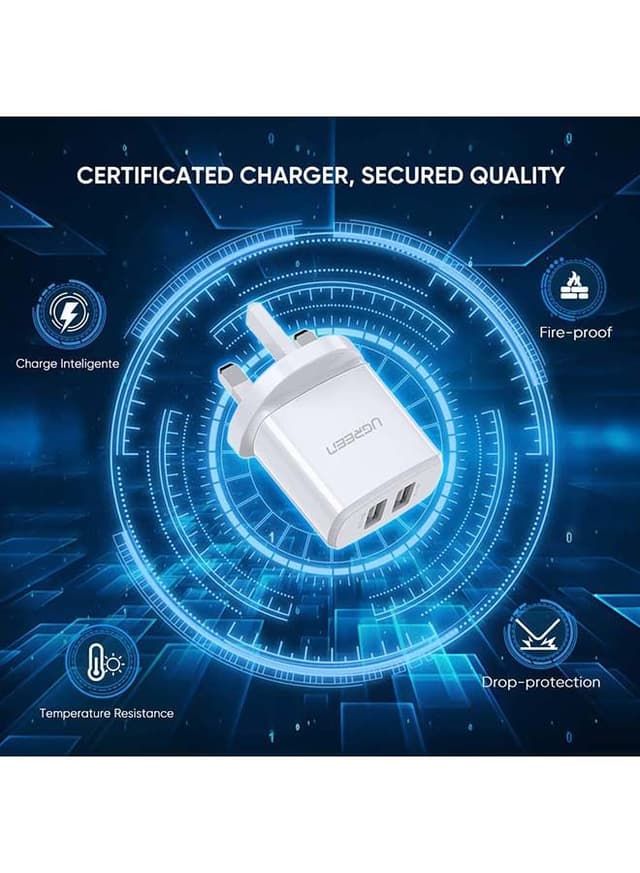 UGREEN USB Charger USB Plug,2 Port 17W 3.4A Mains Charger compatible for iPhone 13,12,11, Pro Max iPad Air,iPad Pro,Samsung Galaxy S20,S9,S8,S7 Edge,S6, HUAWEI White