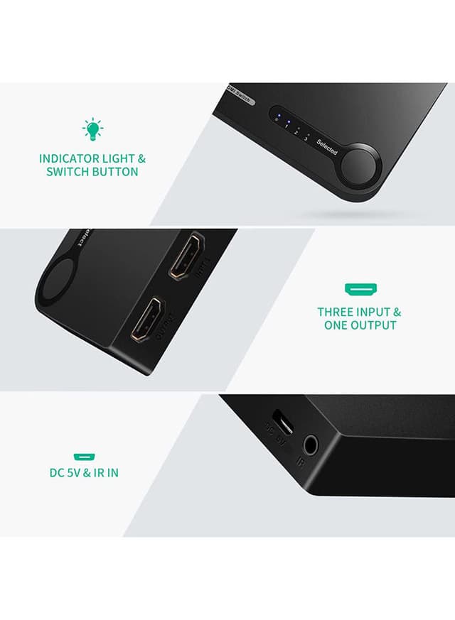 UGREEN 3 Port 3x1 HDMI Switch Splitter Black