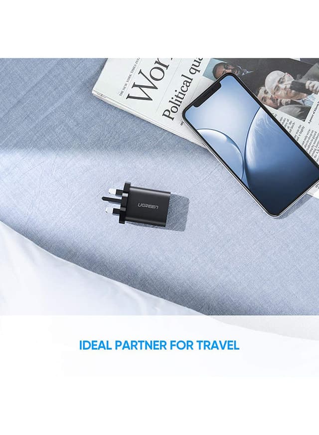 UGREEN Wall Charger QC 3.0 18W Fast USB Charger Plug Travel Adapter Quick Charge Compatible for New iPad 9,iPad mini 6, iPhone 13 Pro/13 Pro Max/13/13 mini, Samsung S20 black