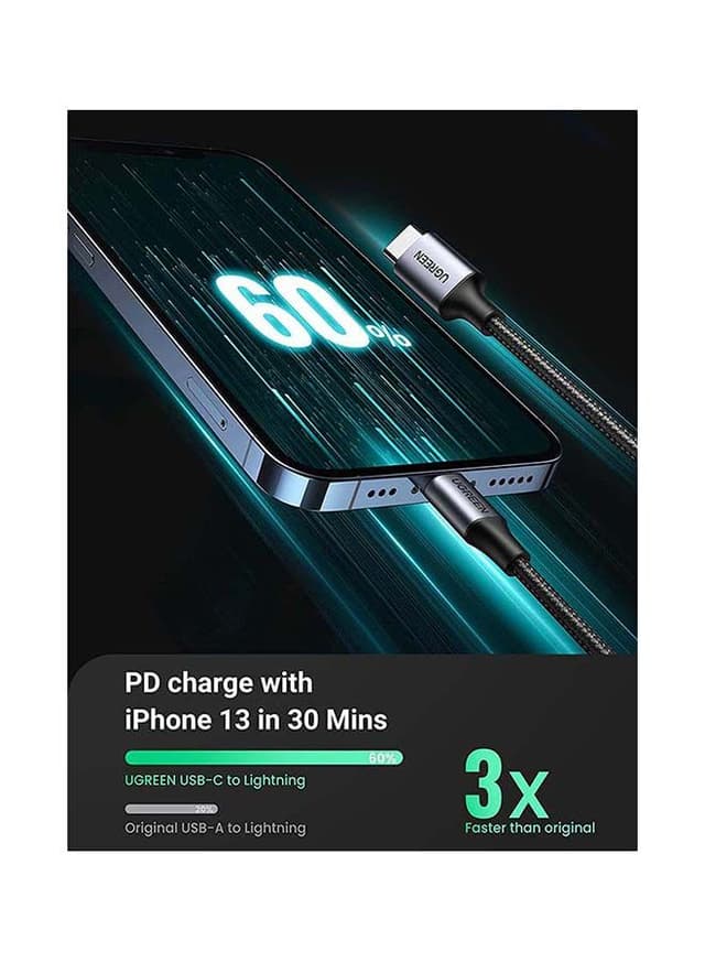 UGREEN iPhone Cable 2M [MFi Certified] USB C to Lightning Fast Charging Wire Braided Cord 18W Fast PD Charge for iPhone 13/12/11/XS/Pro Max /Pro/Mini/SE/ ipad 9 black