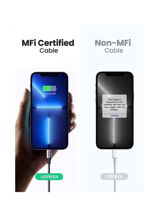 UGREEN iPhone Cable 2M [MFi Certified] USB C to Lightning Fast Charging Wire Braided Cord 18W Fast PD Charge for iPhone 13/12/11/XS/Pro Max /Pro/Mini/SE/ ipad 9 black