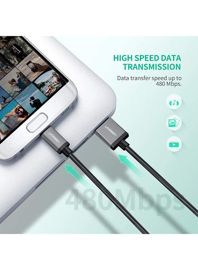 كيبل شحن USB إلى Micro USB 2.0 - أسود UGREEN Micro USB Cable 3M Nylon Braided Wire Fast Quick Charger Cord