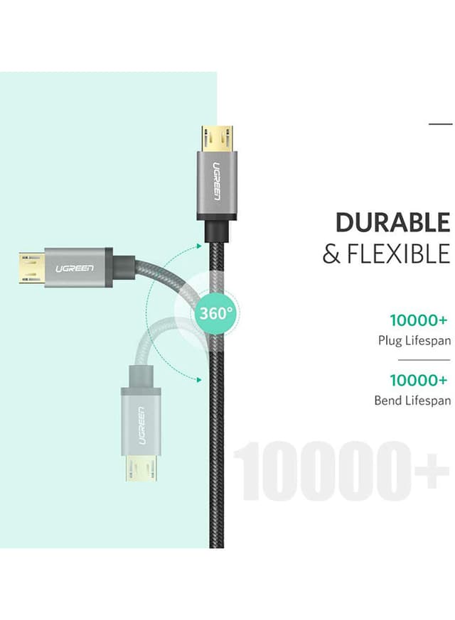 كيبل شحن USB إلى Micro USB 2.0 - أسود UGREEN Micro USB Cable 3M Nylon Braided Wire Fast Quick Charger Cord