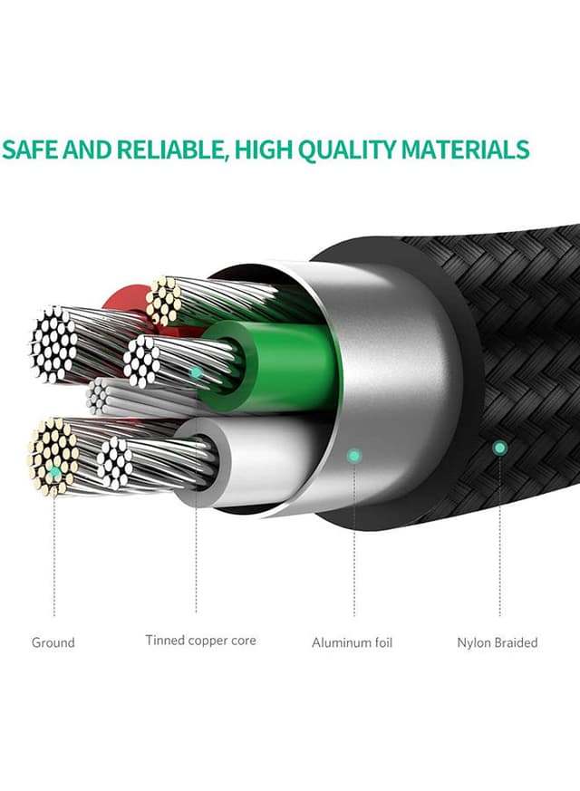 كيبل شحن USB إلى Micro USB 2.0 - أسود UGREEN Micro USB Cable 3M Nylon Braided Wire Fast Quick Charger Cord