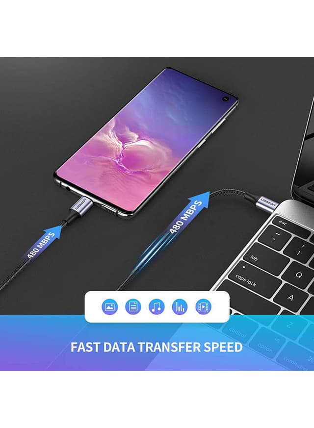 UGREEN USB C Cable, Nylon-Braided USB-C to USB-C 2.0 Cord Compatible for iPad mini/Pro/New MacBook, Galaxy S21+, S21Ultra, Huawei P30 P20, Xiaomi 11Ultra, etc-2M Black