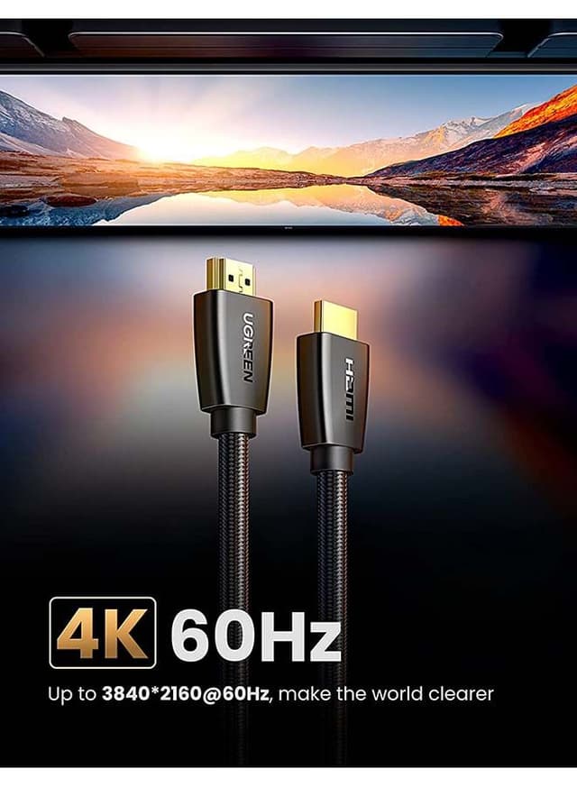 UGREEN HDMI Cable 2.0 3M Premium High-Speed HDMI to HDMI Video Wire 4K@60Hz Ultra HD Braided Cord Compatible for MacBook Pro 2021 Nintendo Switch PS3/4 /5 PC Laptop Black