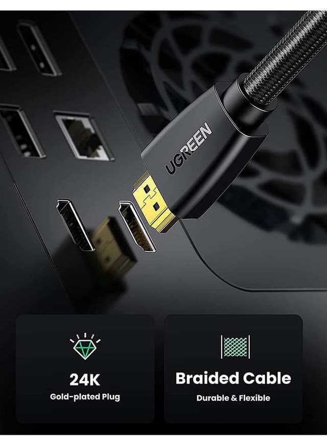 UGREEN HDMI Cable 2.0 3M Premium High-Speed HDMI to HDMI Video Wire 4K@60Hz Ultra HD Braided Cord Compatible for MacBook Pro 2021 Nintendo Switch PS3/4 /5 PC Laptop Black