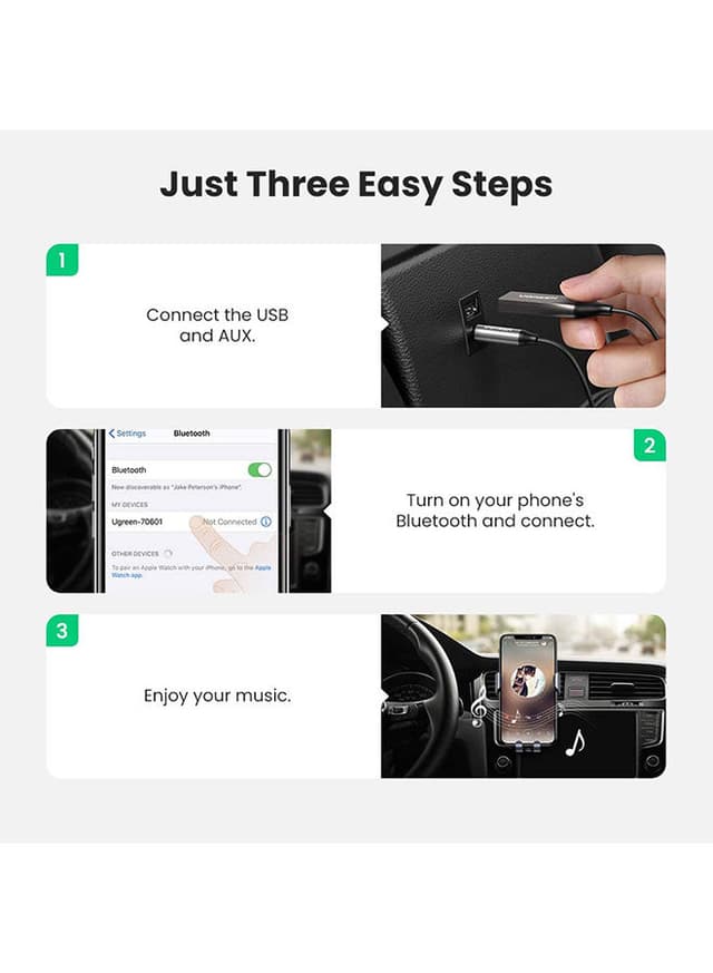 جهاز استقبال بلوتوث للسيارة من USB 2.0 إلى 3.5 ملم aux مع ميكروفون مدمج لسماعات السيارةBluetooth Car Receiver USB 2.0 to 3.5mm Jack Handsfree Car kit Audio Receiver with Built-in Microphone