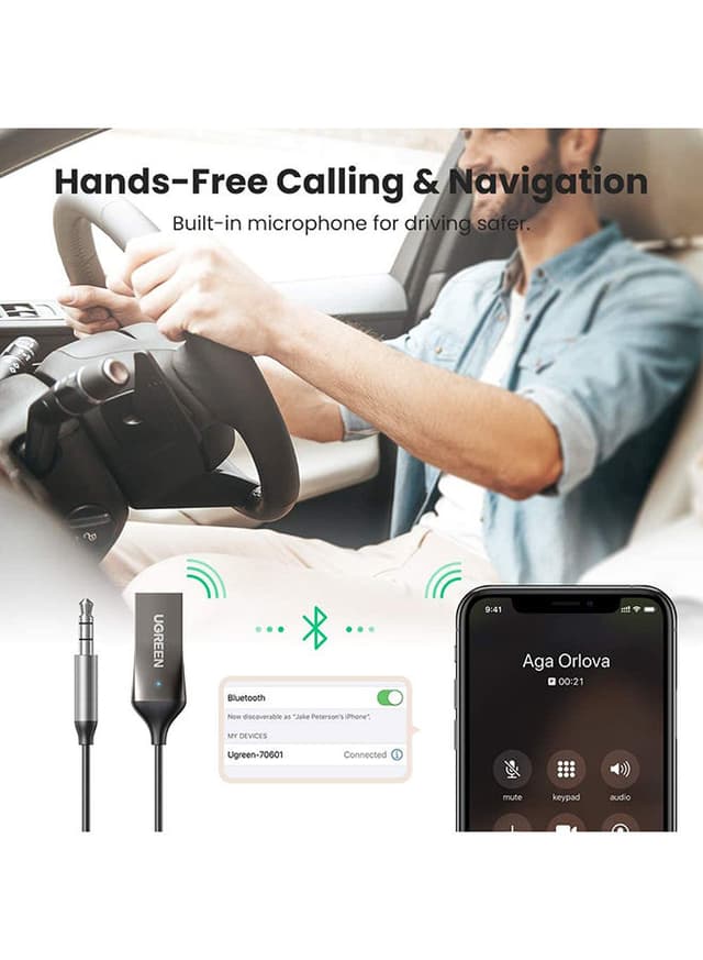جهاز استقبال بلوتوث للسيارة من USB 2.0 إلى 3.5 ملم aux مع ميكروفون مدمج لسماعات السيارةBluetooth Car Receiver USB 2.0 to 3.5mm Jack Handsfree Car kit Audio Receiver with Built-in Microphone