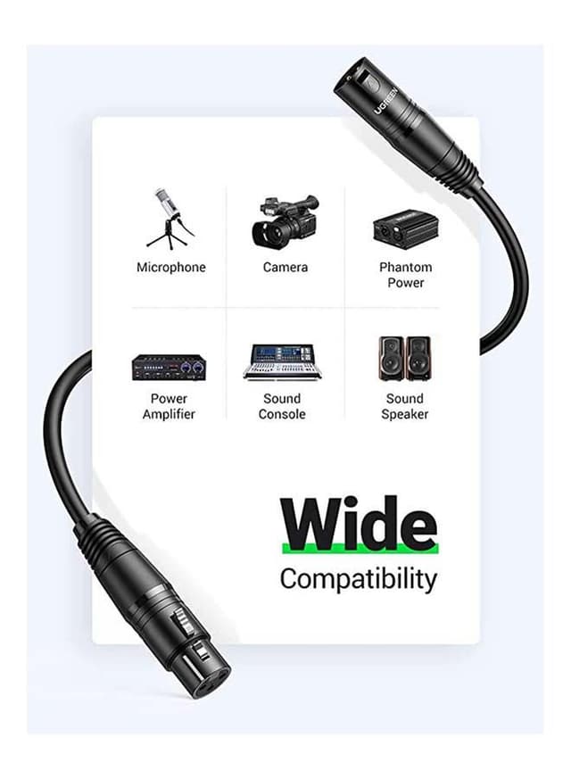 كابل ميكروفون XLR إلى XLR بطول 1 متر أسود يوغرين UGREEN Cable Microphone XLR Male to Female XLR