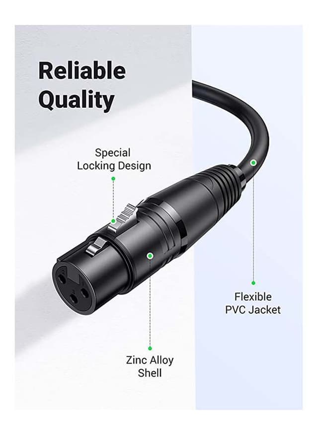 كابل ميكروفون XLR إلى XLR بطول 1 متر أسود يوغرين UGREEN Cable Microphone XLR Male to Female XLR