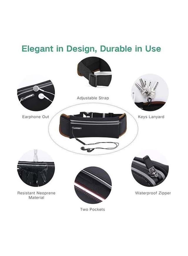 UGREEN Running Belt Pouch Runners Fanny Pack Waist Bag Black