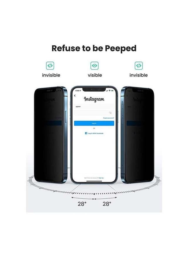 UGREEN 2-Piece Privacy Screen Protector Tempered Glass Anti-Spy Film For iPhone 12/12 Pro Black