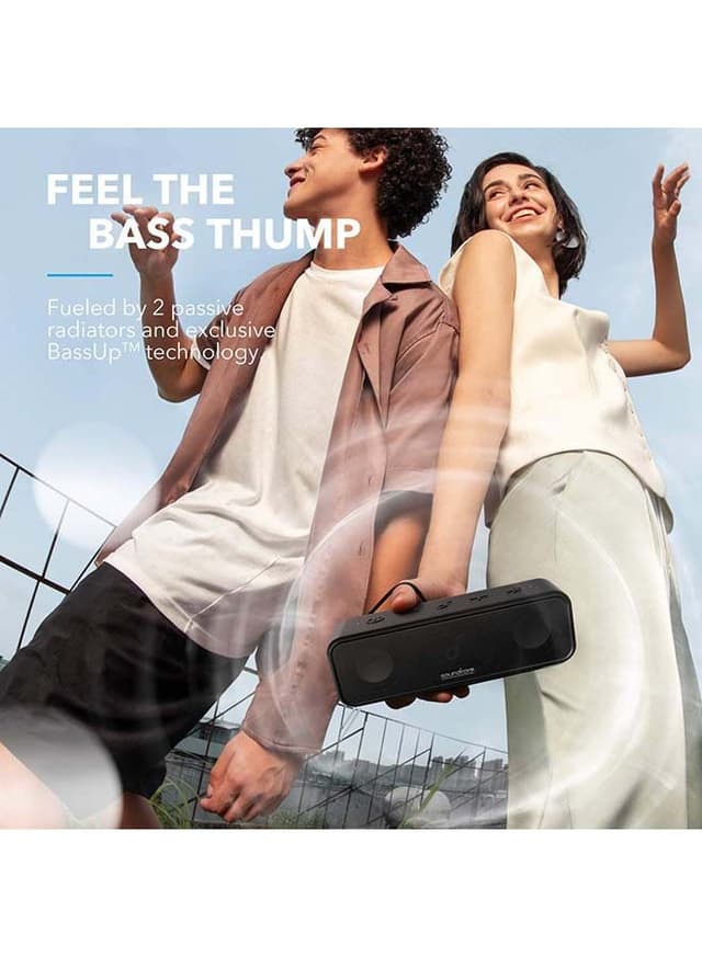 Soundcore Bluetooth Speaker with Stereo Sound, Pure Titanium Diaphragm Drivers, PartyCast Technology, BassUp, 24H Playtime, IPX7 Waterproof, App, Custom EQ, Home, Outdoor, Beach Black