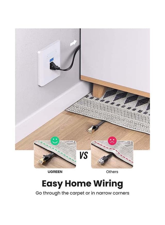 كيبل كات 7 , 1 متر - أسود UGREEN Ethernet Cable Cat7 High Speed Flat Gigabit RJ45 LAN Cable 10Gbps Shielded Internet Network
