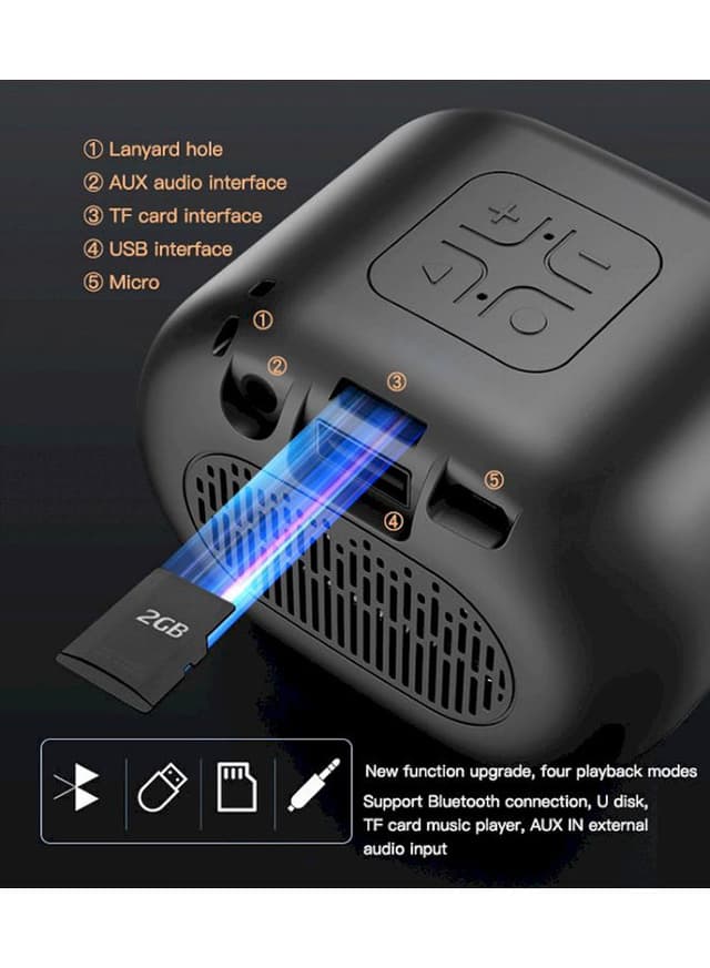 مكبر صوت لاسلكي صغير متعدد المنافذ أسود |  Yesido Mini Bluetooth Speaker Super Bass With Built In Aux